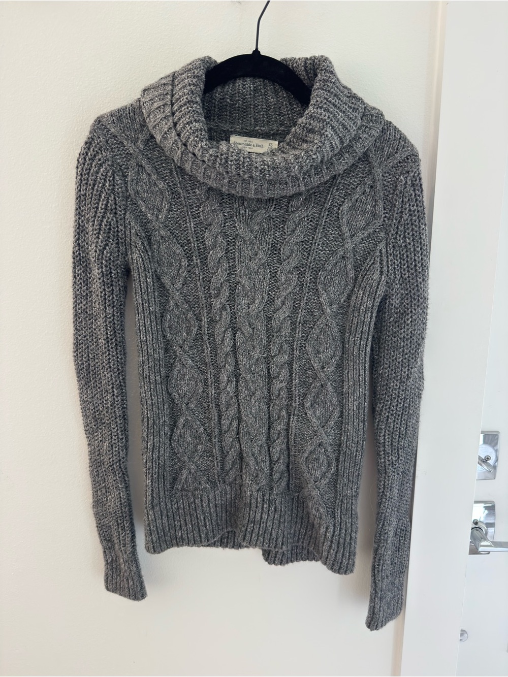 Abercrombie & Fitch Cozy Cable-Knit Cowl Neck Sweater - Gray